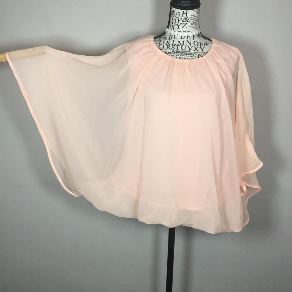 Peach sheer floaty blouse large sheer circle with tank liner feminine fairy M